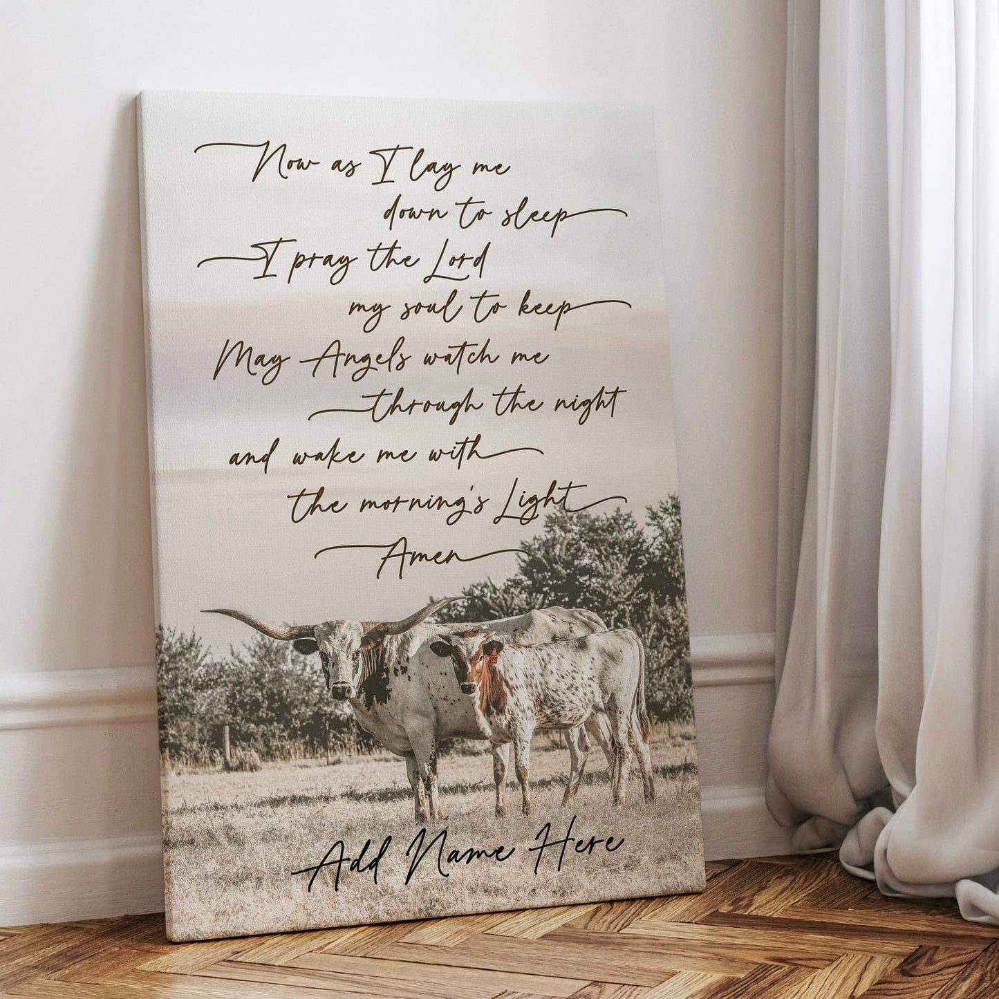 Personalized Western Nursery Art - Longhorn Cow Canvas Wall Art Teri James Photography