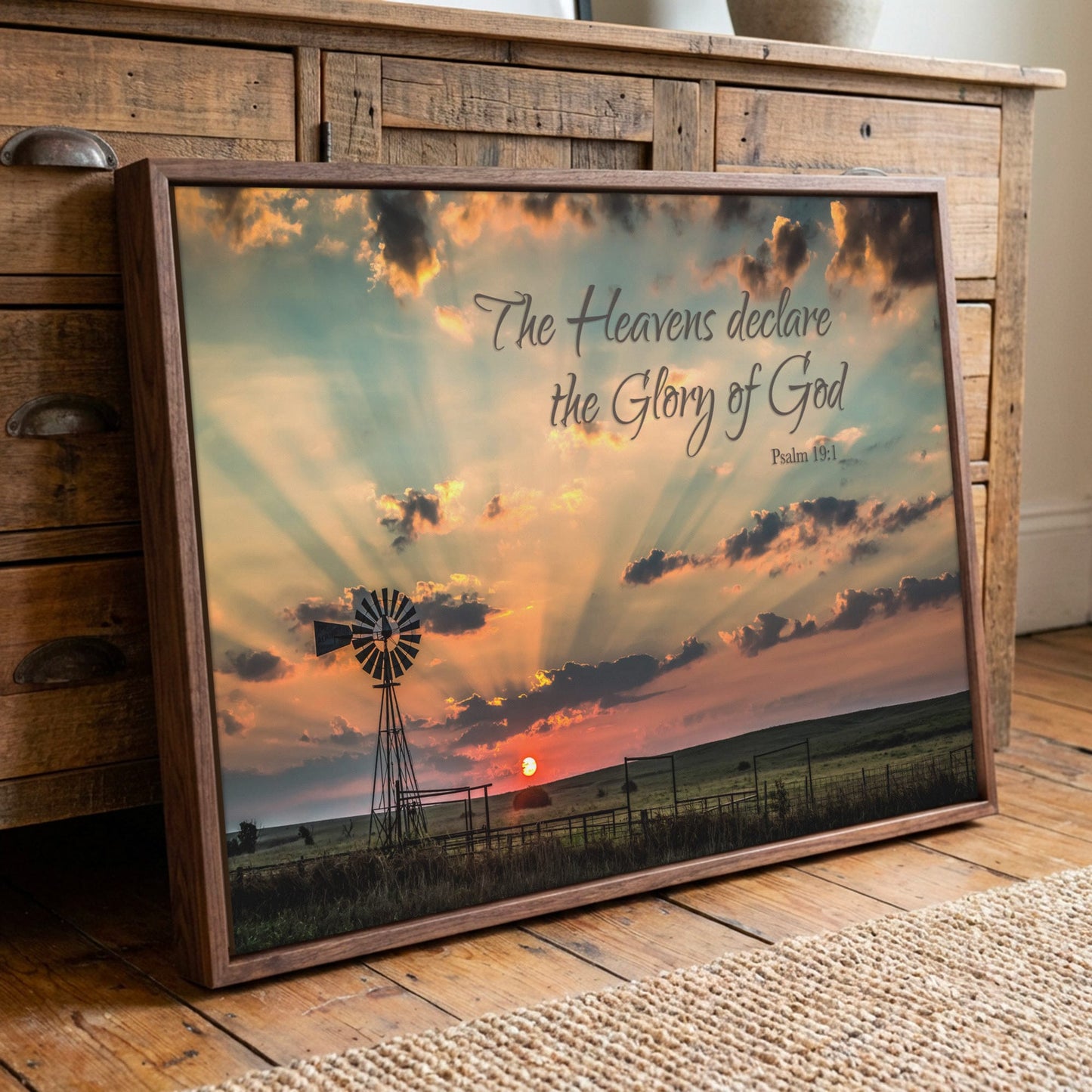 Psalm 19:1 | The Heavens Declare | Christian Scripture Canvas Print Canvas-Walnut Frame / 12 x 18 Inches