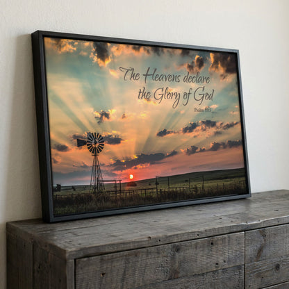 Psalm 19:1 | The Heavens Declare | Christian Scripture Canvas Print Canvas-Black Frame / 12 x 18 Inches