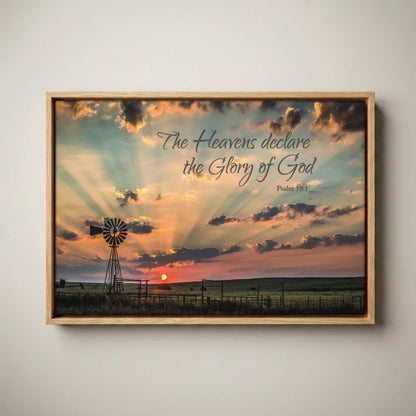 Psalm 19:1 | The Heavens Declare | Christian Scripture Canvas Print Canvas-Natural Oak Float Frame / 12 x 18 Inches