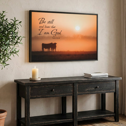 Psalm 46:10 | Be Still Wall Art | Christian Scripture Canvas Print Canvas-Black Frame / 12 x 18 Inches