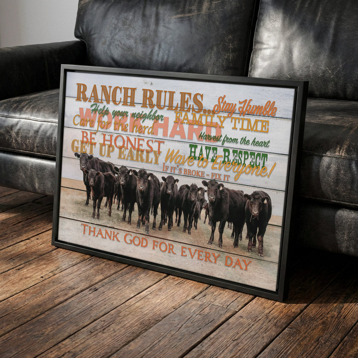 Ranch Rules Wall Art – Rustic Canvas Print Canvas-Black Frame / 12 x 18 Inches