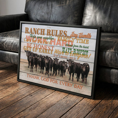 Ranch Rules Wall Art – Rustic Canvas Print Canvas-Black Frame / 12 x 18 Inches