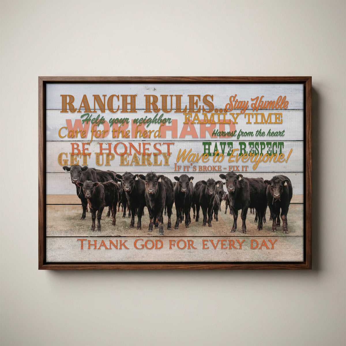 Ranch Rules Wall Art – Rustic Canvas Print