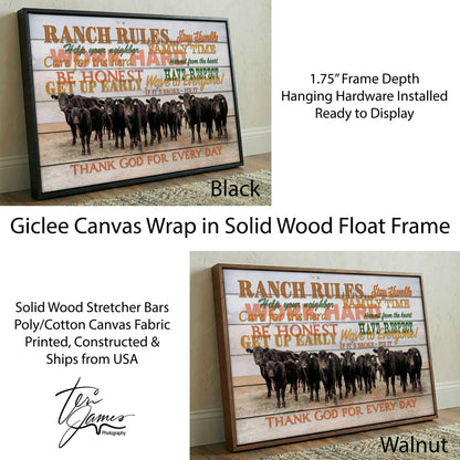 Ranch Rules Wall Art – Rustic Canvas Print with Inspirational Ranch Quote Canvas-Black Frame / 12 x 18 Inches Wall Art Teri James Photography
