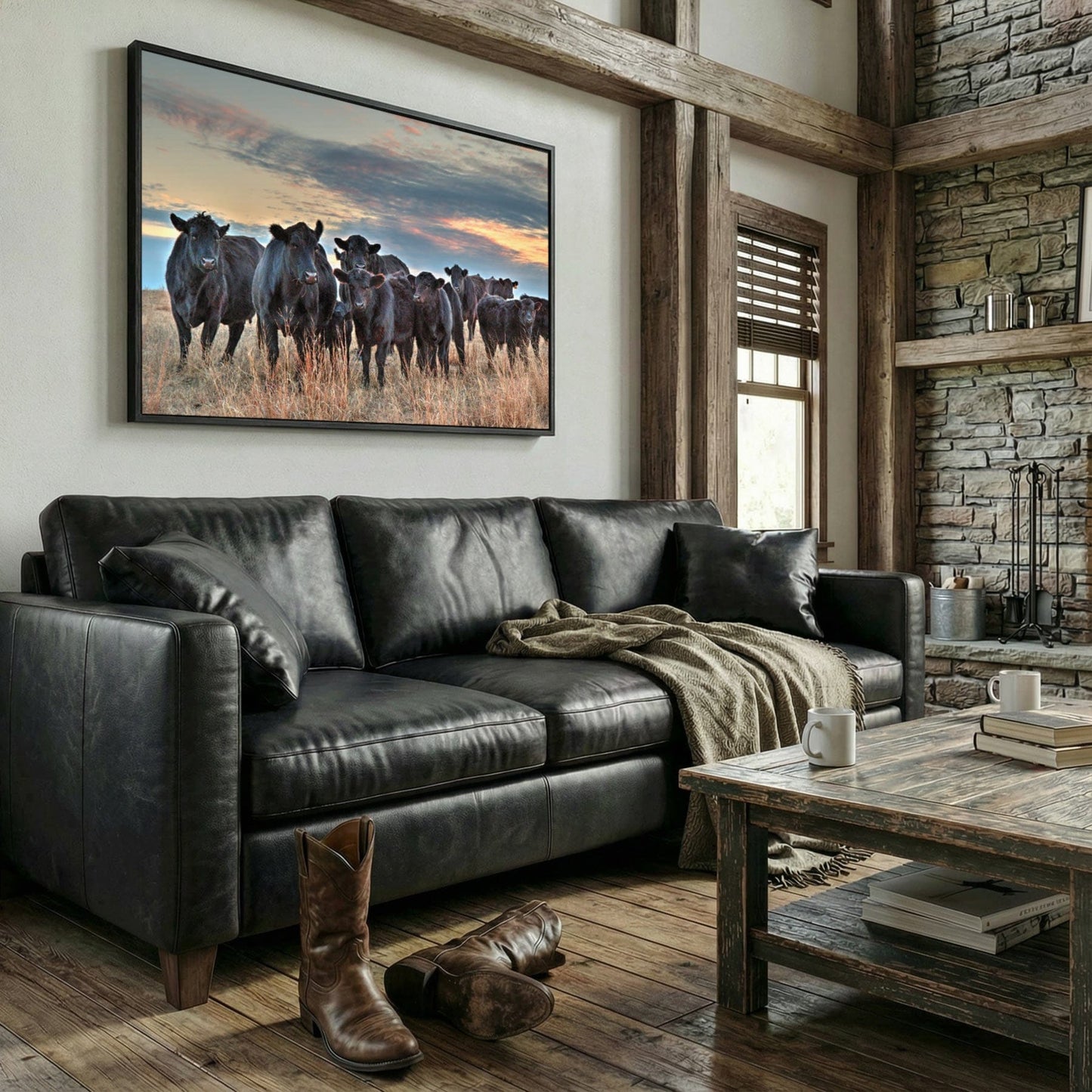 Ranch Style Wall Art - Black Angus Cattle Canvas for Rustic Home Decor Canvas-Black Frame / 12 x 18 Inches Wall Art Teri James Photography
