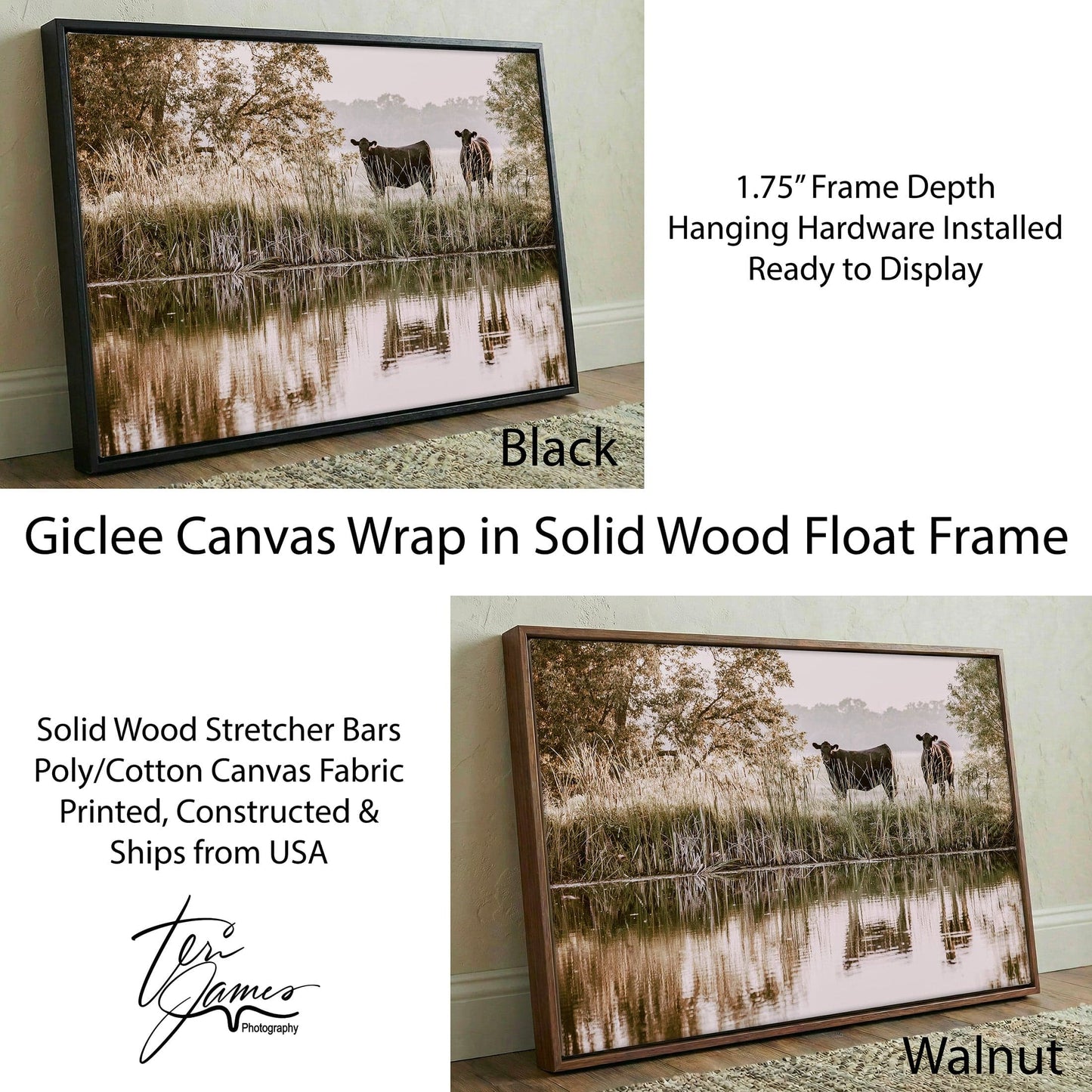 Ranch Style Wall Decor – Angus Cattle Art Rustic Farmhouse Canvas Print Canvas-Black Frame / 12 x 18 Inches Wall Art Teri James Photography