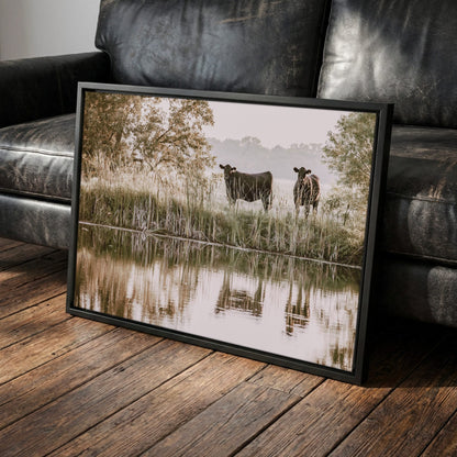 Ranch Style Wall Decor – Angus Cattle Art Canvas-Black Frame / 12 x 18 Inches