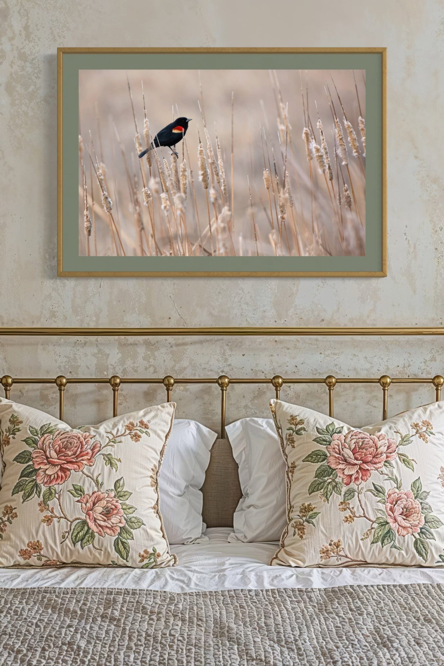 Red-Winged Blackbird on Cattails Wall Art Teri James Photography