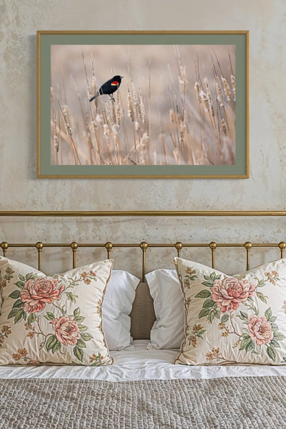 Red-Winged Blackbird on Cattails Wall Art Teri James Photography