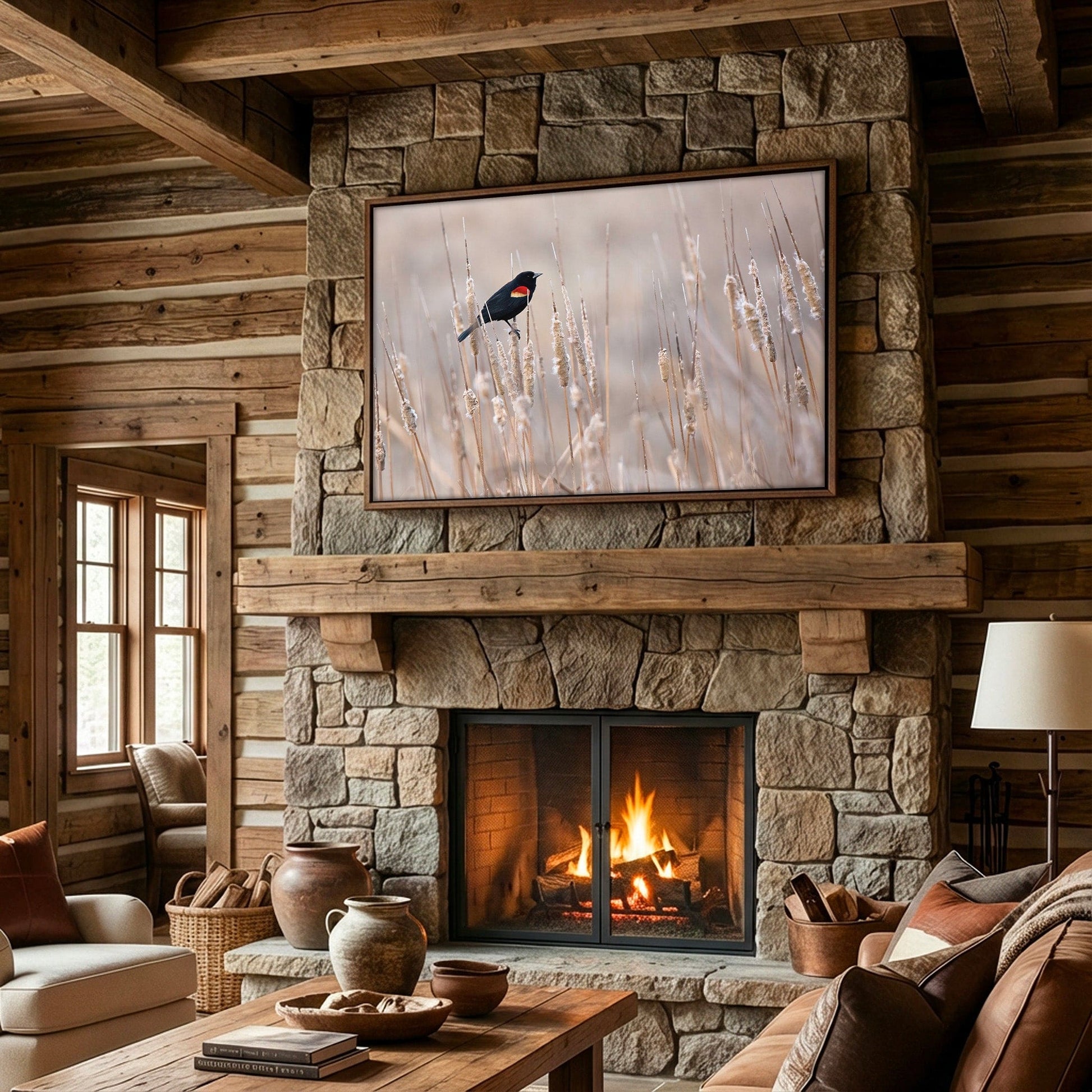 Red-Winged Blackbird on Cattails Wall Art Teri James Photography