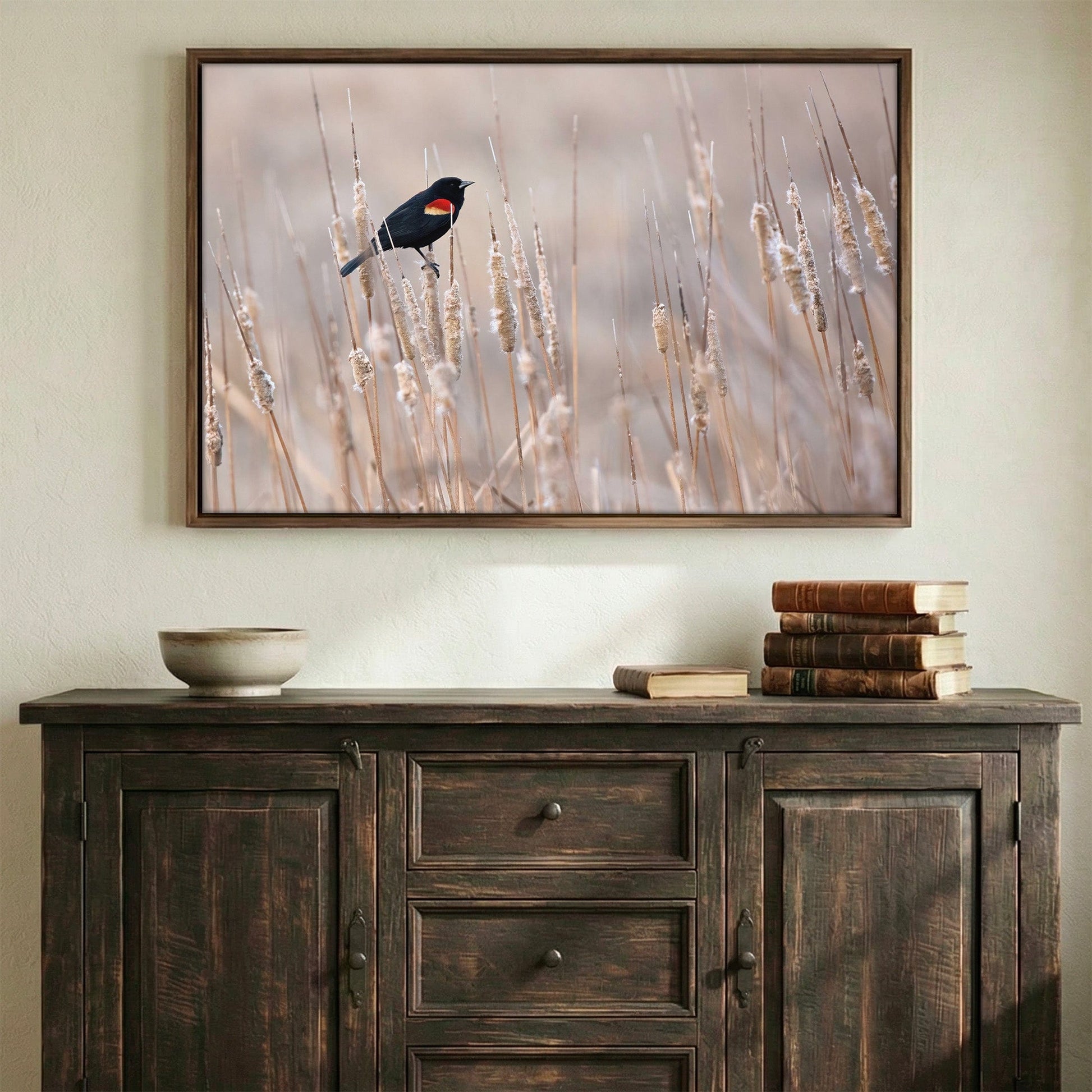 Red-Winged Blackbird on Cattails Wall Art Teri James Photography
