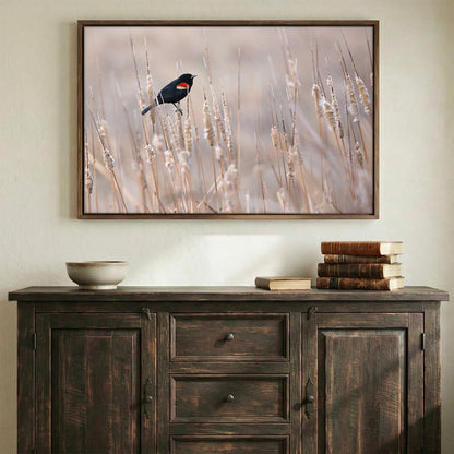 Red-Winged Blackbird on Cattails Wall Art Teri James Photography