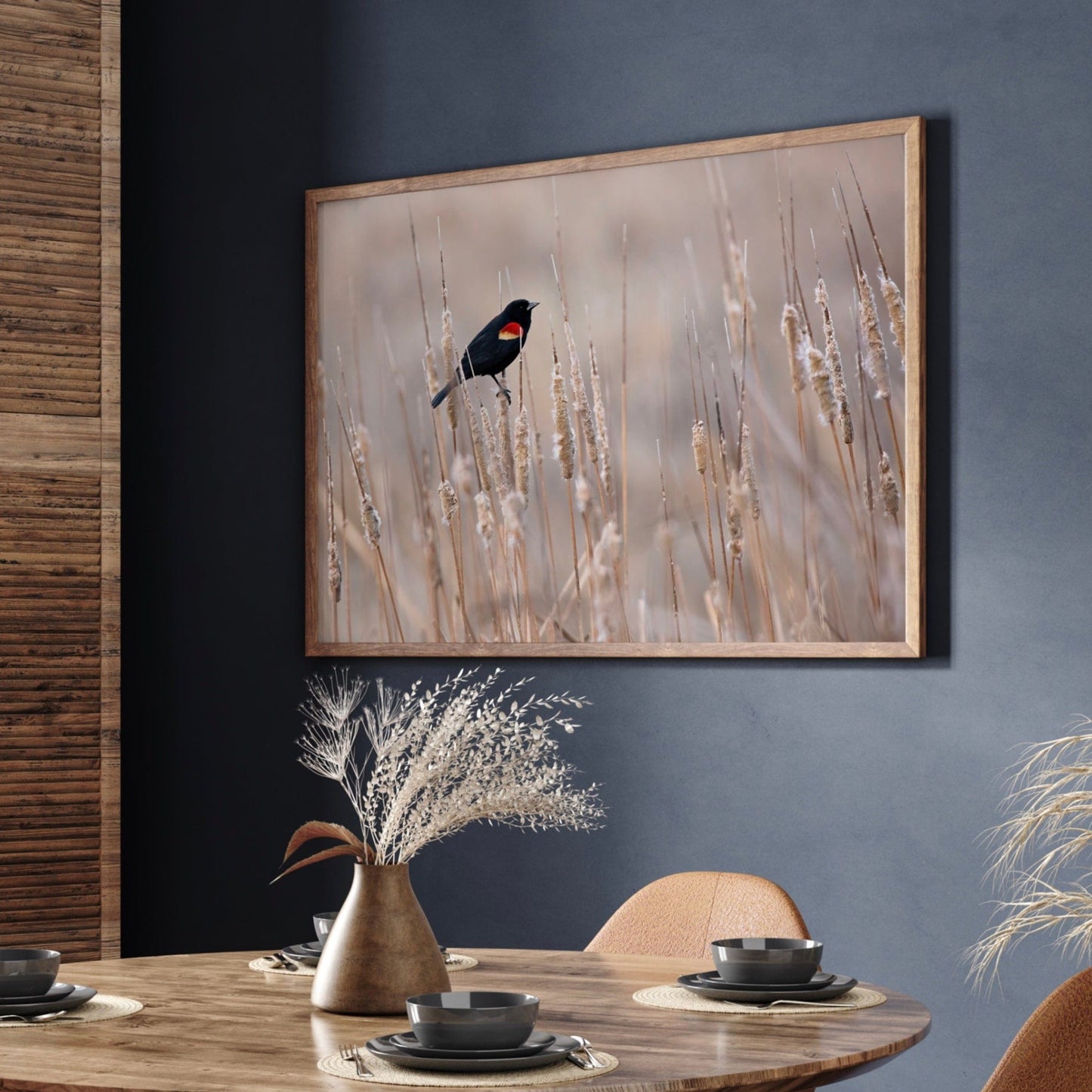 Red-Winged Blackbird on Cattails Wall Art Teri James Photography