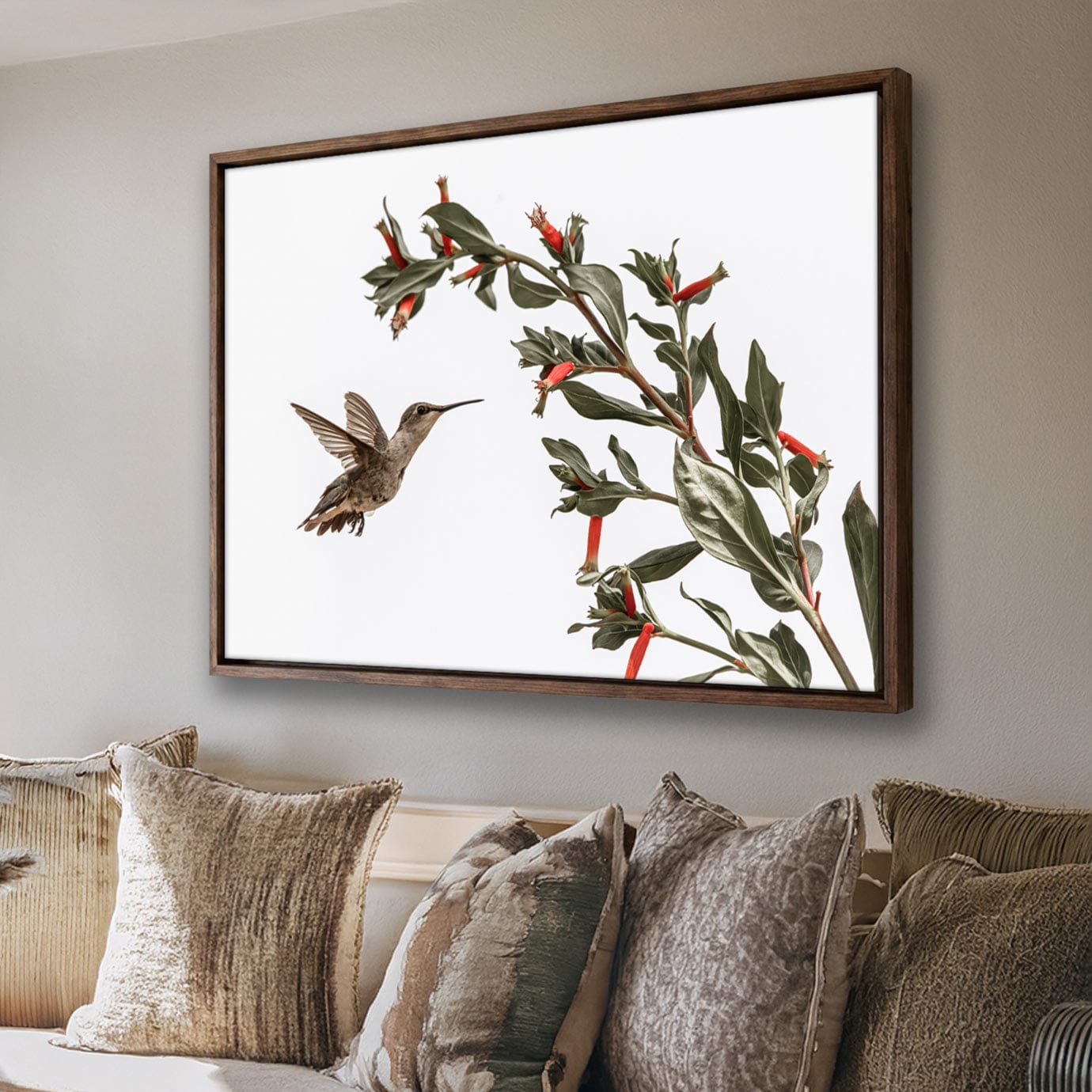 Ruby Throated Hummingbird Art – Framed Wildlife Photo Decor With Red Flower Wall Art Teri James Photography