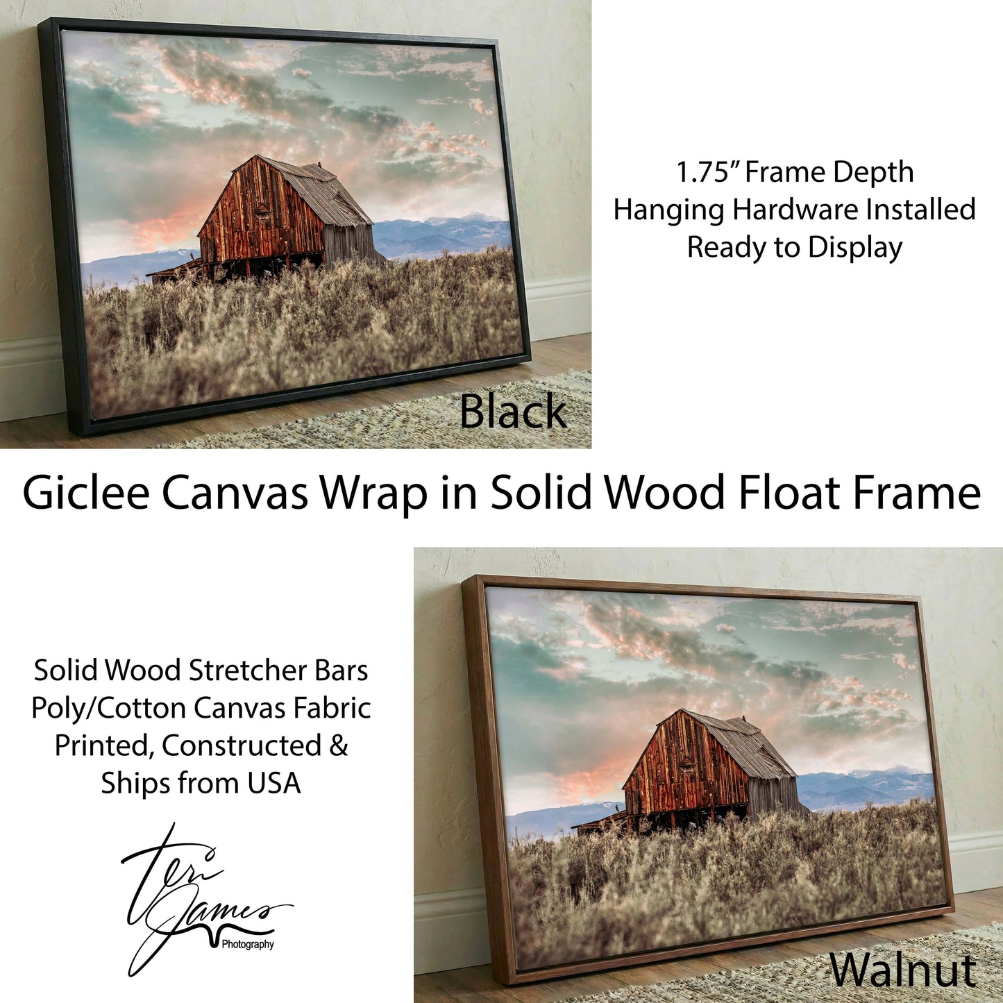 Rustic Barn Wall Art - Western Wall Decor With Colorado Landscape Print & Sunset Mountain Artwork Canvas-Black Frame / 12 x 18 Inches Wall Art Teri James Photography
