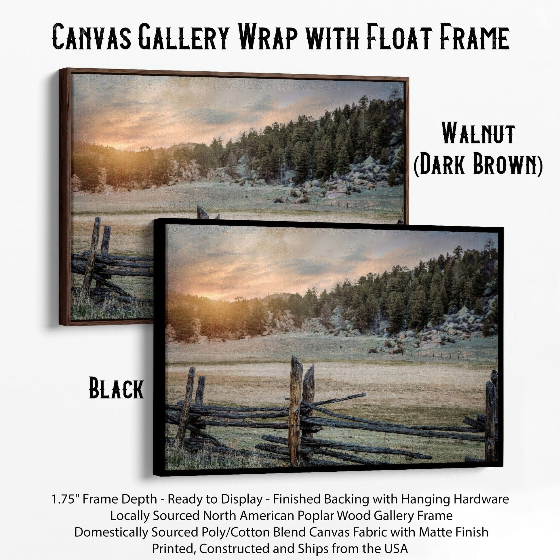 Rustic Bedroom Decor Wall Art - Split Rail Fence Canvas-Black Frame / 12 x 18 Inches Wall Art Teri James Photography