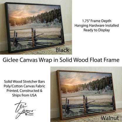 Rustic Bedroom Wall Art - Split Rail Fence Art With Colorado Sunset Print Canvas-Black Frame / 12 x 18 Inches Wall Art Teri James Photography