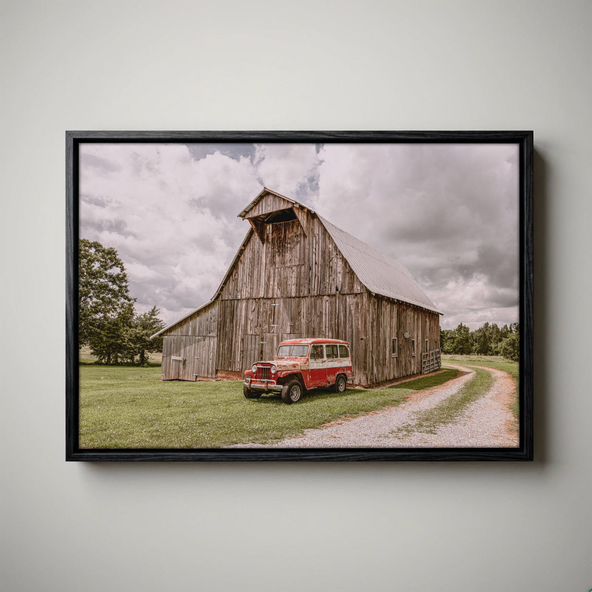 Rustic Country Wall Art – Old Barn Canvas with Jeep