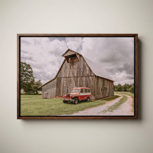 Rustic Country Wall Art – Old Barn Canvas with Jeep