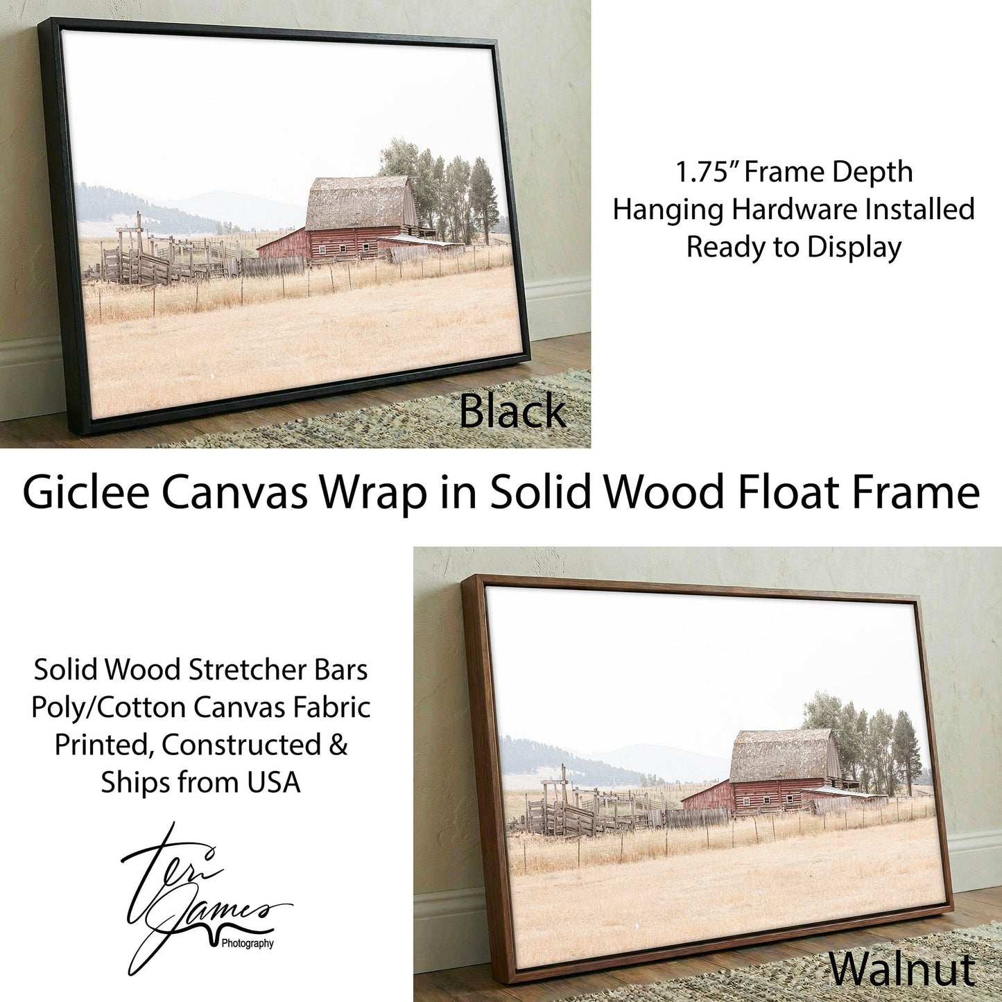 Rustic Dining Room Decor - Old Barn Canvas Farmhouse Wall Art Cozy Prints Canvas-Black Frame / 12 x 18 Inches Wall Art Teri James Photography