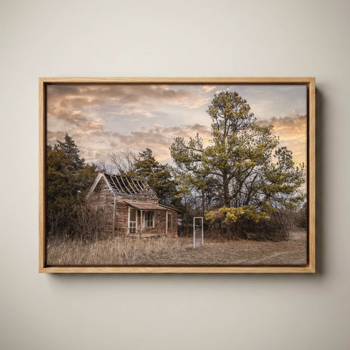 Rustic Farm Home Decor - Country Farmhouse Canvas-Natural Oak Float Frame / 12 x 18 Inches