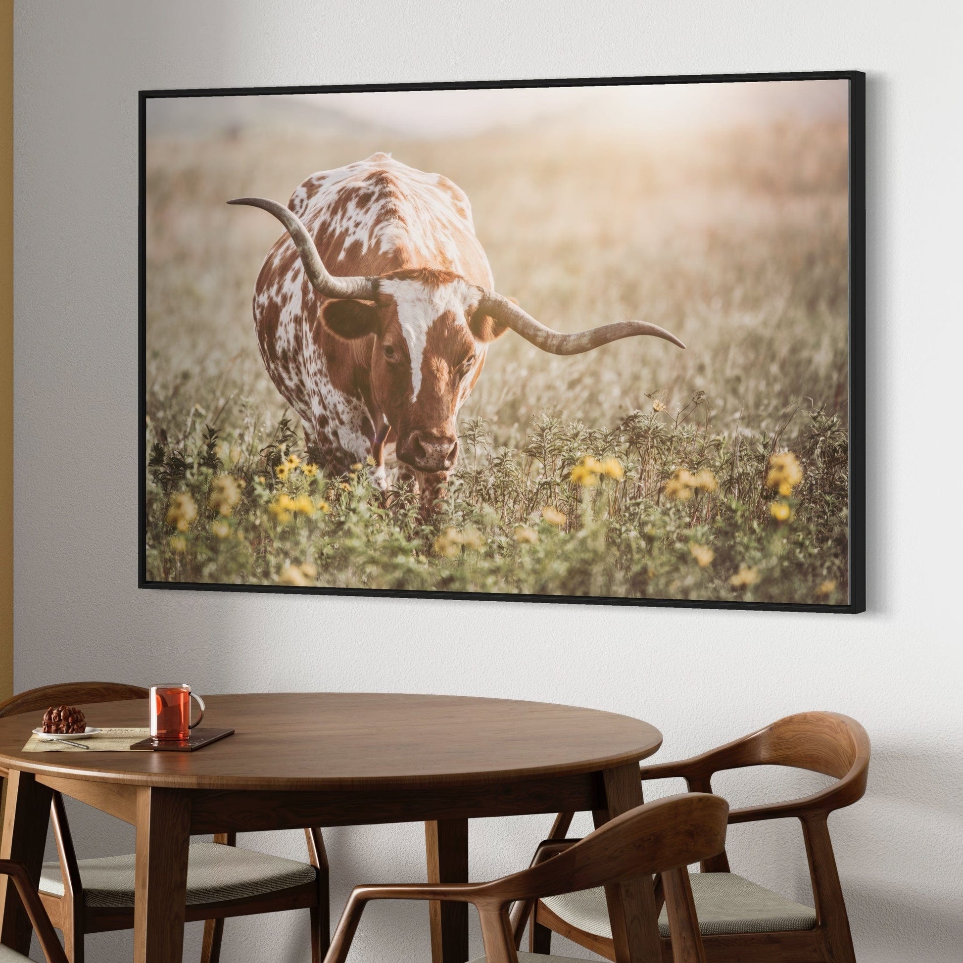 Rustic Farmhouse Artwork - Longhorn in Flowers Wall Art Teri James Photography