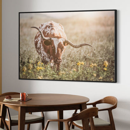 Rustic Farmhouse Artwork - Longhorn in Flowers Wall Art Teri James Photography