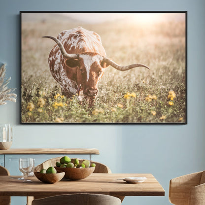 Rustic Farmhouse Artwork - Longhorn in Flowers Wall Art Teri James Photography