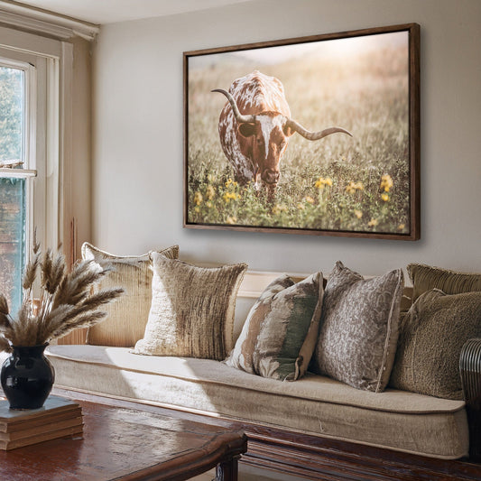 Rustic Farmhouse Artwork - Longhorn in Flowers Wall Art Teri James Photography