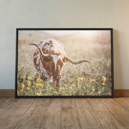 Rustic Farmhouse Artwork - Longhorn in Flowers Wall Art Teri James Photography