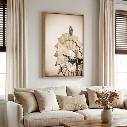 Rustic Farmhouse Wall Decor - Old Windmill and Hawk