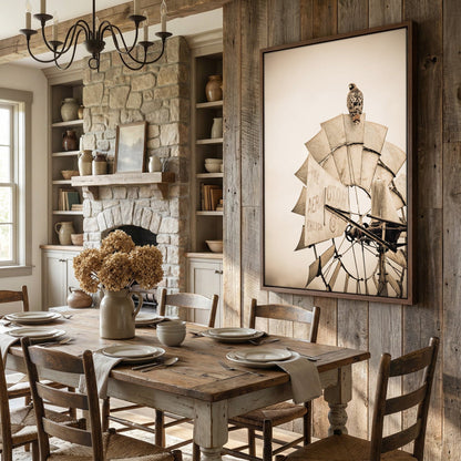 Rustic Farmhouse Wall Decor - Old Windmill and Hawk Wall Art Teri James Photography