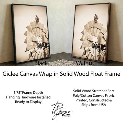 Rustic Farmhouse Wall Decor - Old Windmill and Hawk Canvas-Black Frame / 12 x 18 Inches Wall Art Teri James Photography