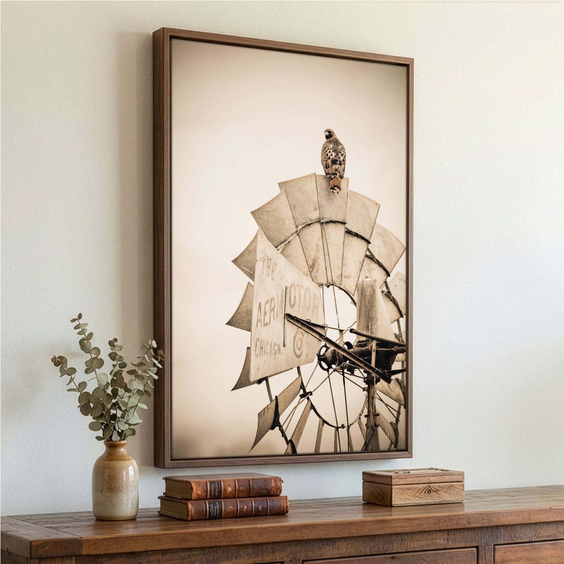 Rustic Farmhouse Wall Decor - Old Windmill and Hawk Wall Art Teri James Photography