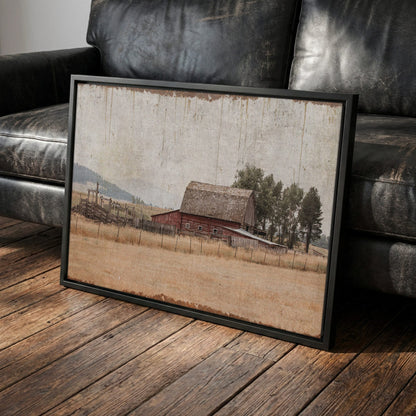 Rustic Home Wall Art - Vintage Farmhouse Old Barn Canvas-Black Frame / 12 x 18 Inches