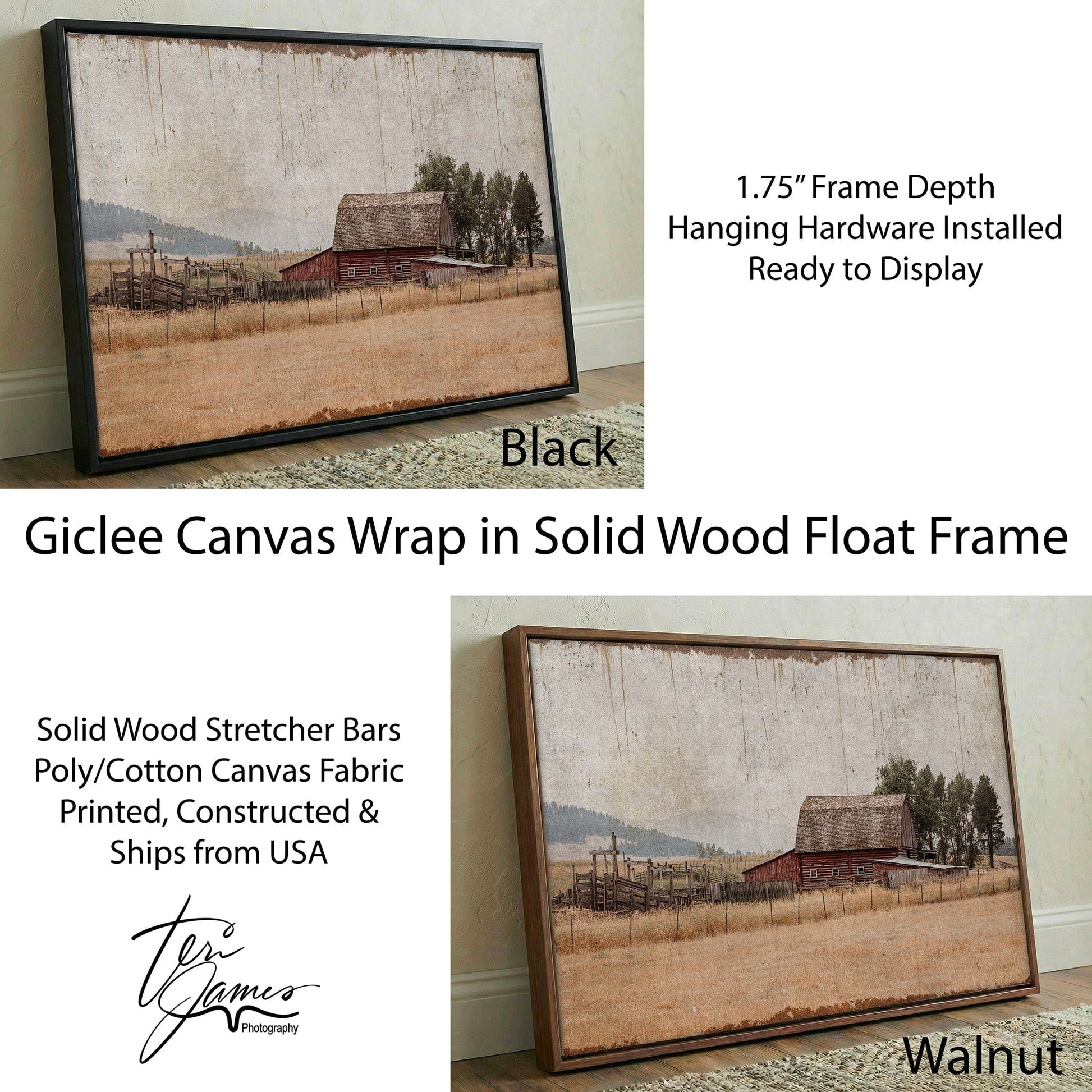 Rustic Home Wall Art - Vintage Farmhouse Wall Decor with Old Barn Canvas Print Canvas-Black Frame / 12 x 18 Inches Wall Art Teri James Photography