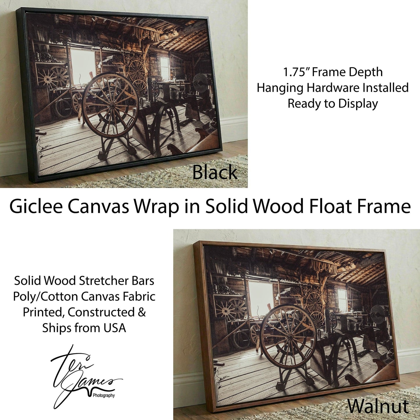 Rustic Industrial Wall Art - Vintage Workshop Print on Sepia Tone Canvas Canvas-Black Frame / 12 x 18 Inches Wall Art Teri James Photography
