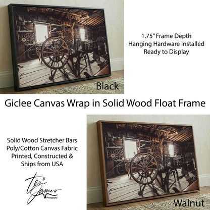 Rustic Industrial Wall Art - Vintage Workshop Print on Sepia Tone Canvas Canvas-Black Frame / 12 x 18 Inches Wall Art Teri James Photography