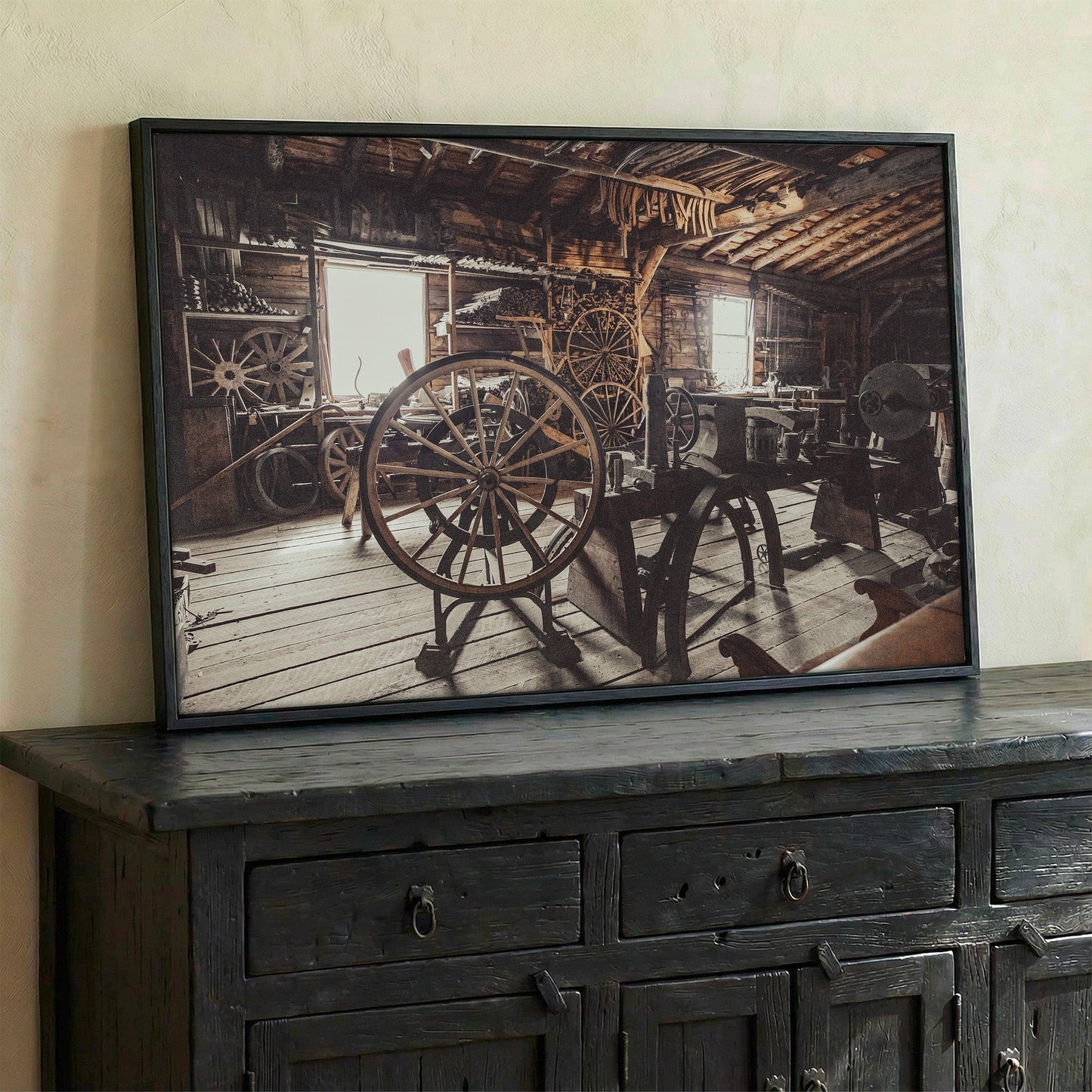 Rustic Industrial Wall Art - Vintage Workshop Print on Sepia Tone Canvas Wall Art Teri James Photography