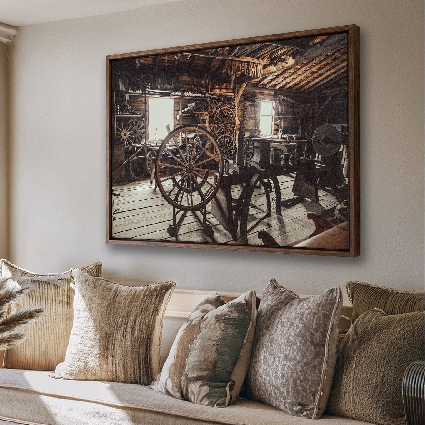 Rustic Industrial Wall Art - Vintage Workshop Print on Sepia Tone Canvas Wall Art Teri James Photography