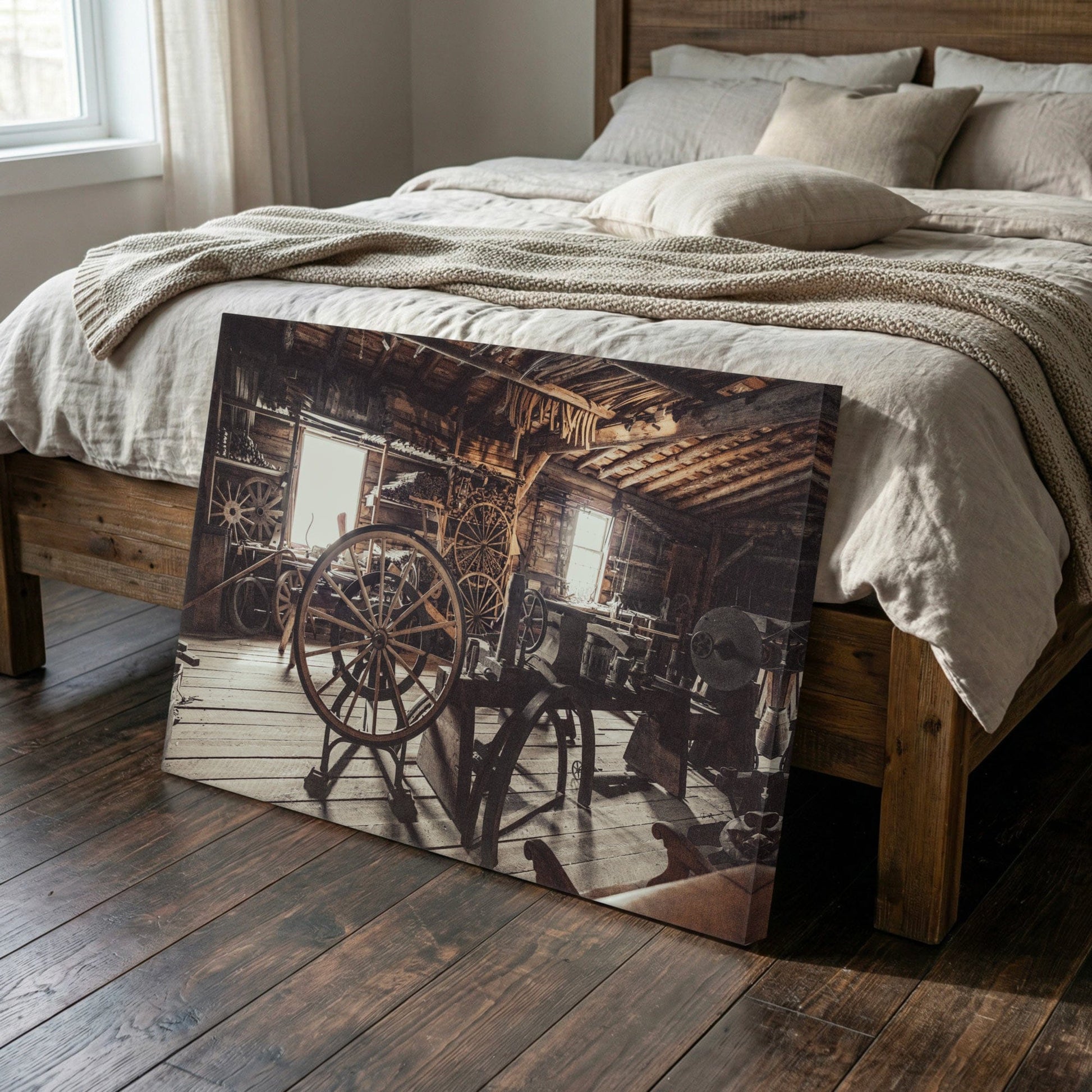 Rustic Industrial Wall Art - Vintage Workshop Print on Sepia Tone Canvas Wall Art Teri James Photography