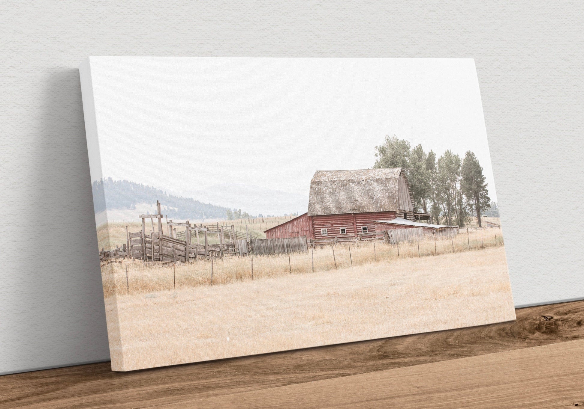Rustic Old Red Barn and Corral in Farmhouse Colors Canvas-Unframed / 12 x 18 Inches Wall Art Teri James Photography