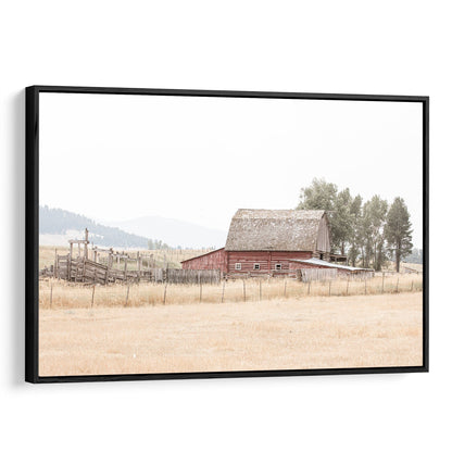 Rustic Old Red Barn and Corral in Farmhouse Colors Canvas-Black Frame / 12 x 18 Inches Wall Art Teri James Photography