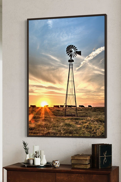 Rustic Old Windmill and Black Angus Cows Wall Art Wall Art Teri James Photography