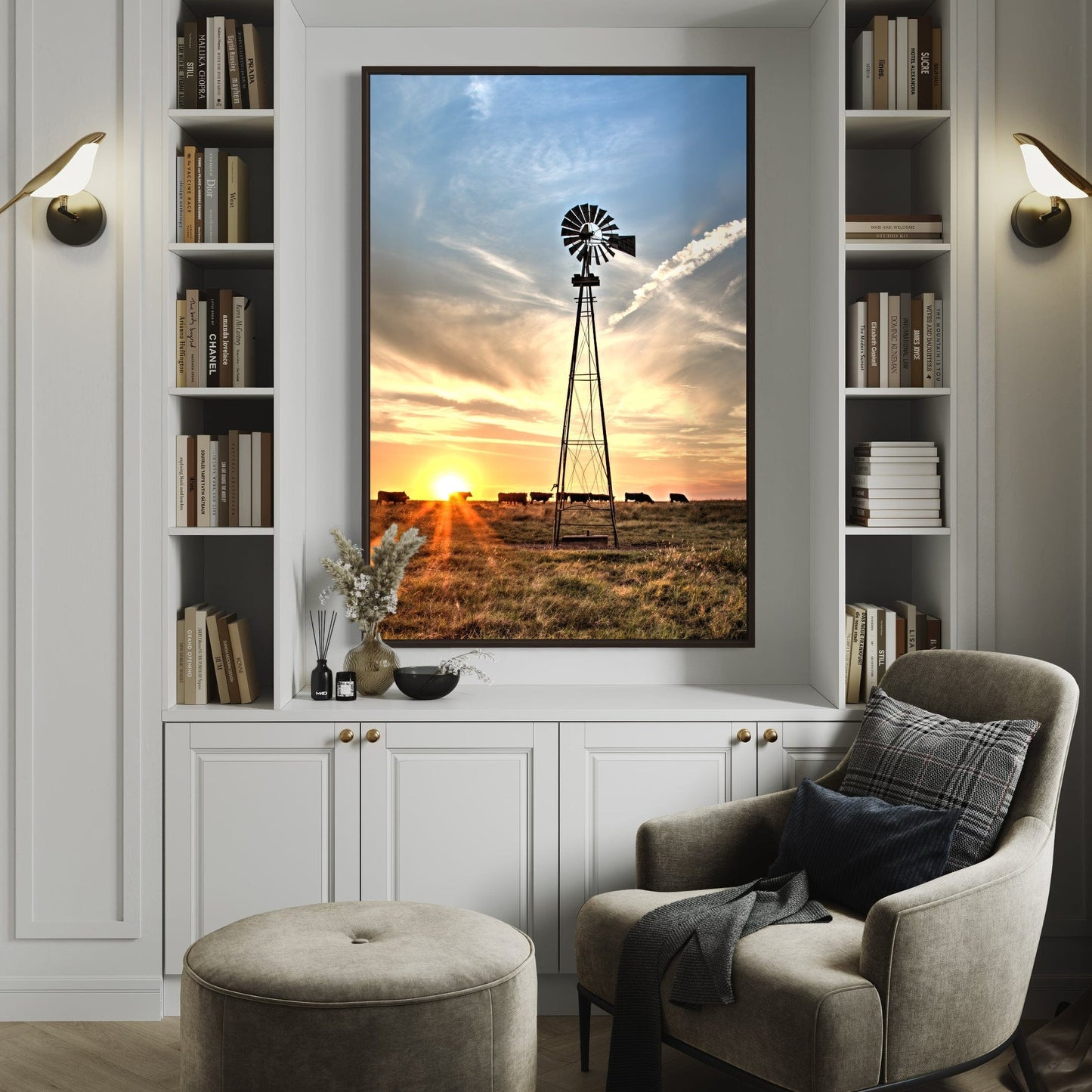Rustic Old Windmill and Black Angus Cows Wall Art Wall Art Teri James Photography
