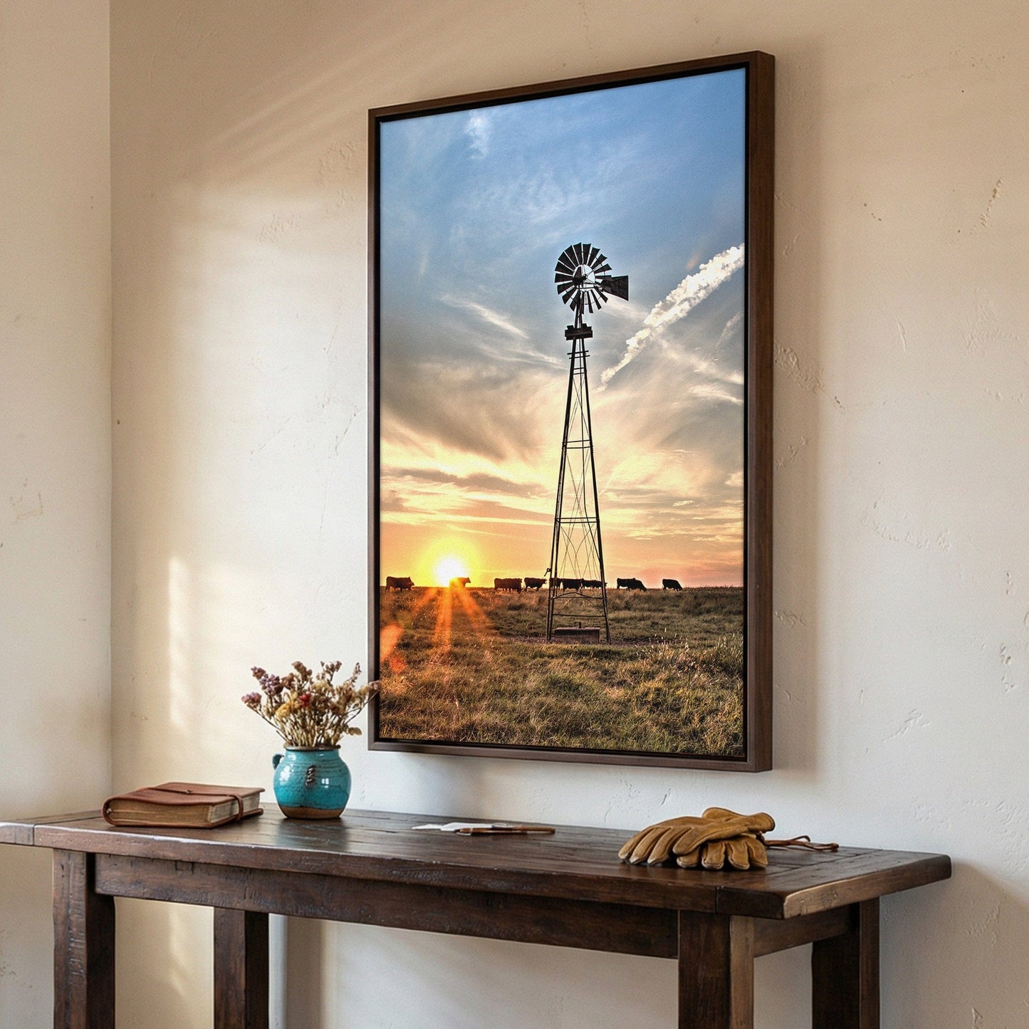 Rustic Old Windmill and Black Angus Cows Wall Art Wall Art Teri James Photography