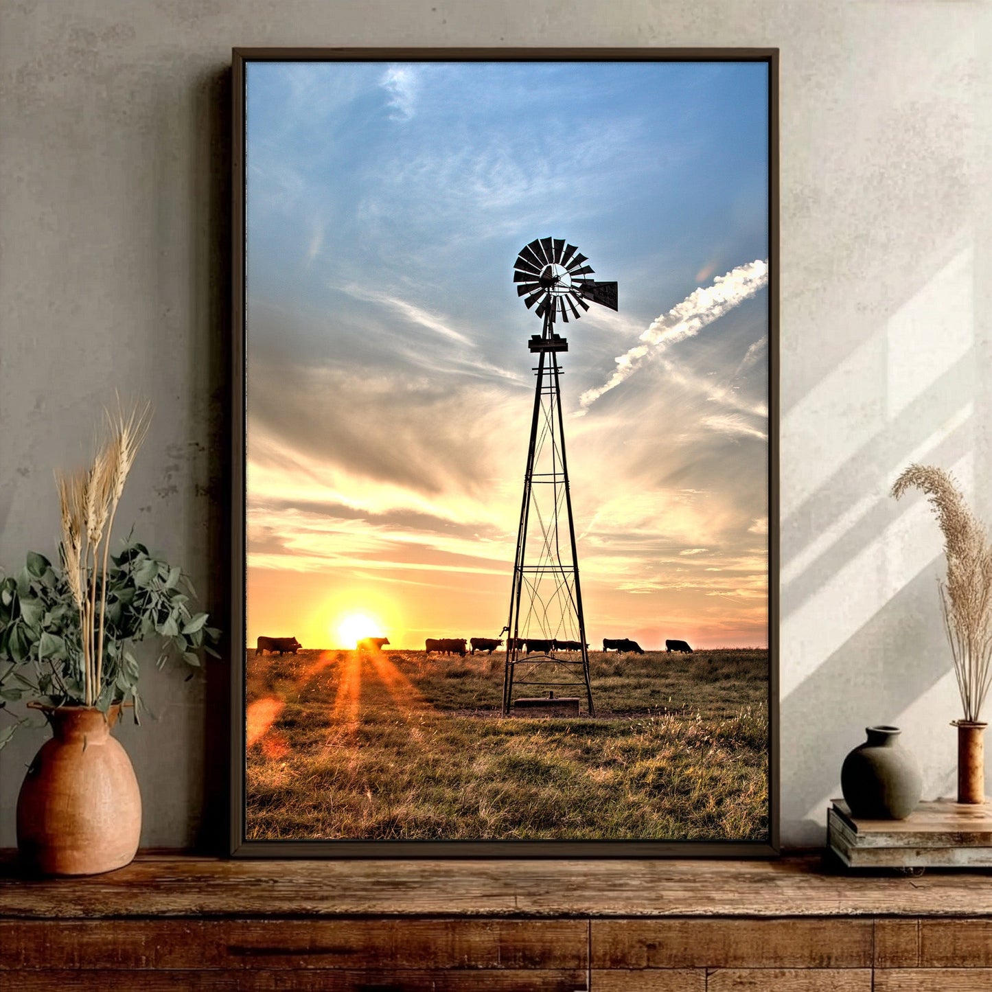 Rustic Old Windmill and Black Angus Cows Wall Art Wall Art Teri James Photography