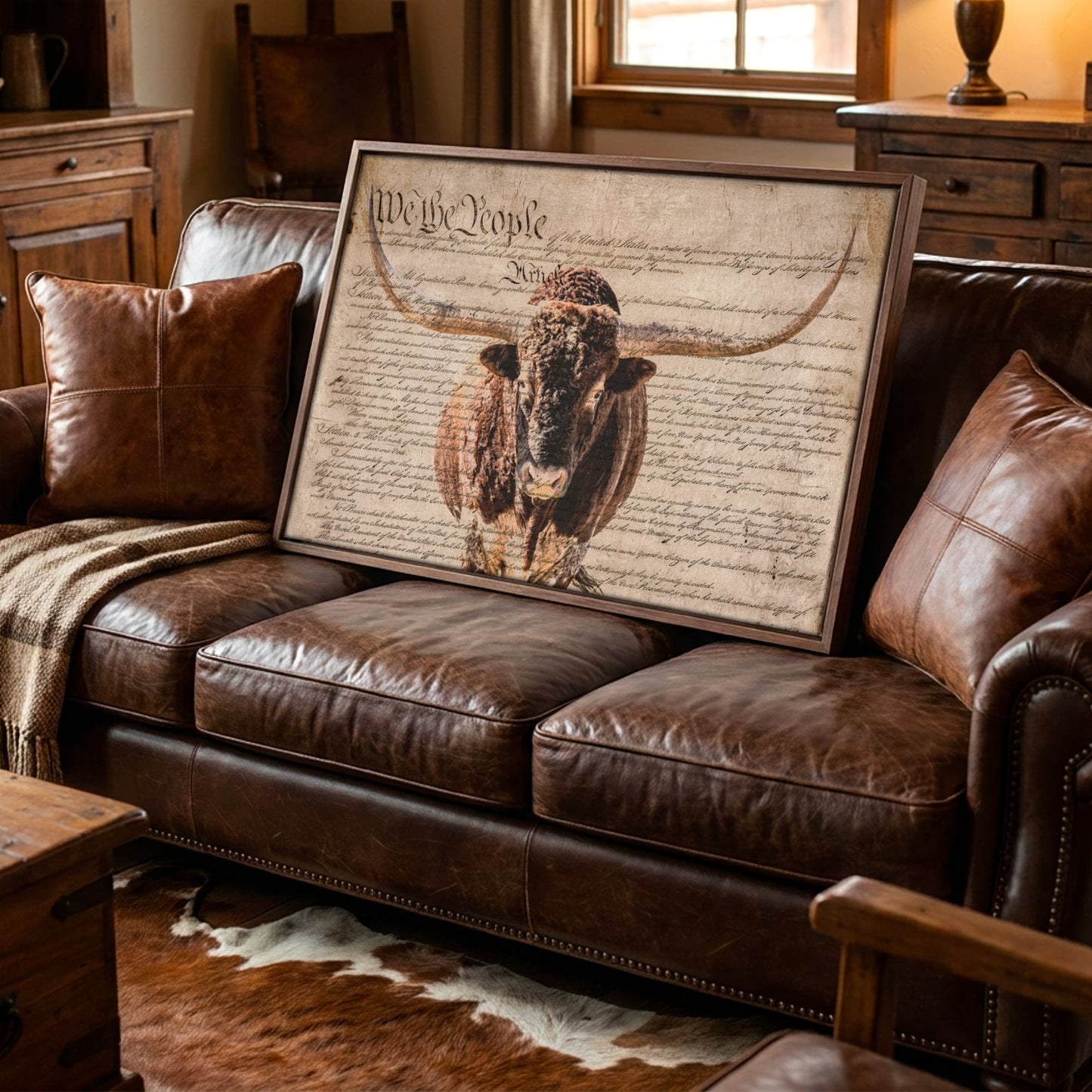 Rustic Patriotic Wall Art - Longhorn & U.S. Constitution