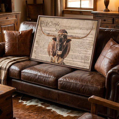 Rustic Patriotic Wall Art - Longhorn & U.S. Constitution